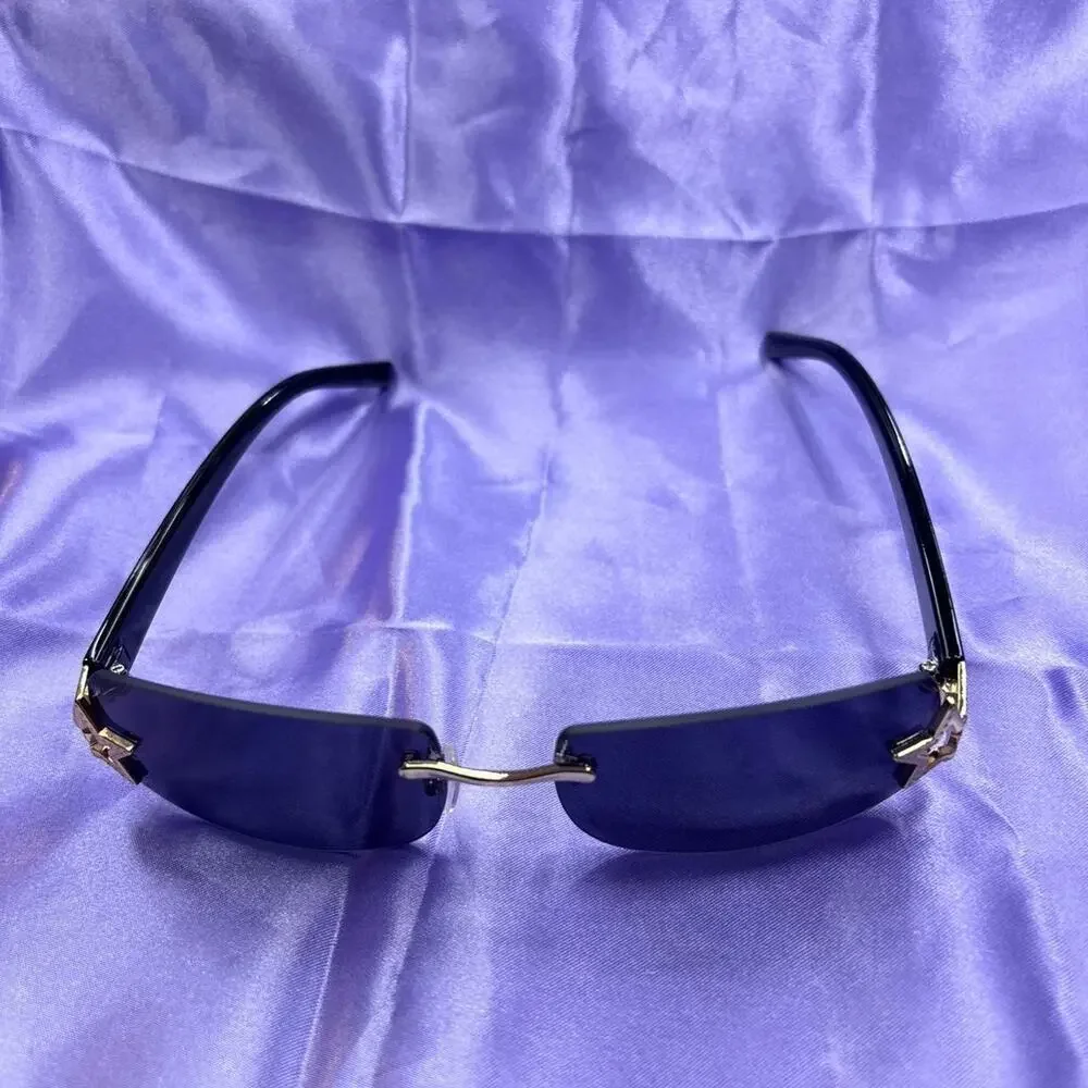 Y2k star girl sunglasses, futuristic rimless shades, mcbling glam futuristic